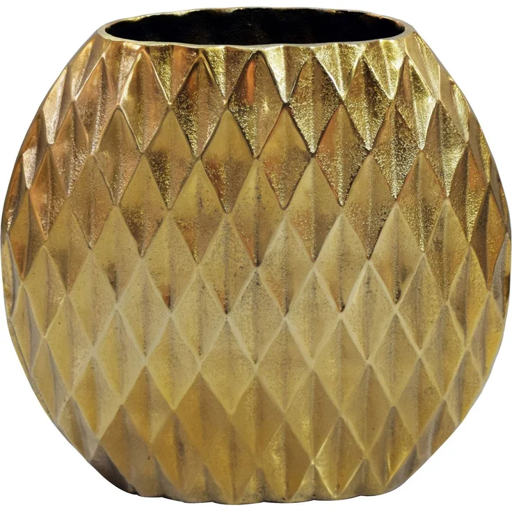 FineBuy Tischvase Aluminium 33,5cm - Dekovase rund mit Rautenmuster - Metall Vase modern - Wohnzimmer Deko Alu - Design Vase flach Tisch Dekoration Handmade – Bild 6