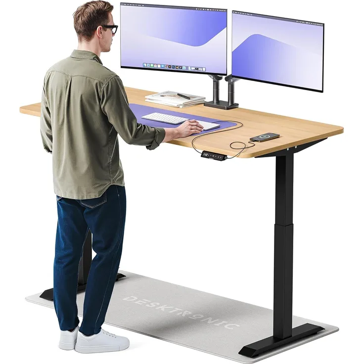 Desktronic Höhenverstellbarer Schreibtisch Elektrisch - Bequem und Schmerzfrei von Zuhause Arbeiten – Schreibtisch Höhenverstellbar Elektrisch (Schwarzes Gestell + 160x80 Eiche Tischplatte)