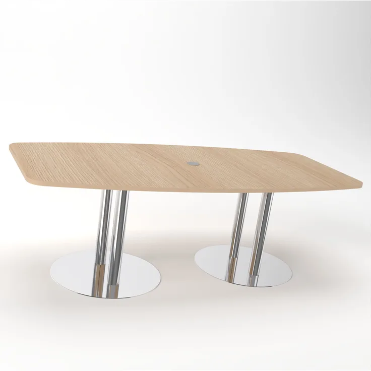 Rheinland Möbel Konferenztisch KONTI 220x103 cm – ovaler Besprechungstisch in Eiche mit verchromten Säulenfüßen & Kabelauslass, Meetingtisch für 6–8 Personen, moderner XXL-Tisch fürs Büro & Besprechungsraum
