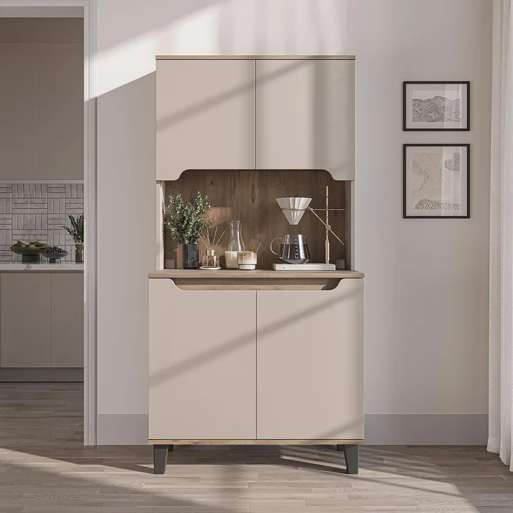 Roomart Küchenbuffet DEFNE mit Nische Kaffeebar Mikrowellenschrank Vorratsschrank, 5 Farben Offene Nische für Kaffeemaschine, 4 Türfächer – Bild 4