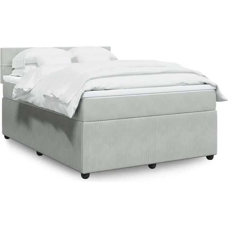 vidaXL Boxspringbett mit Matratze Hellgrau 140x190 cm Samt 3287734 – Bild 1