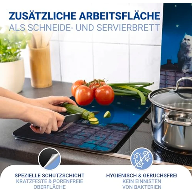 WENKO Herd-Abdeckplatte Universal Modell Moon Cat, Glas, (Set, 2 tlg), Herdabdeckung für alle Herdarten, kratzfest, mit rutschfesten Füßen – Bild 5
