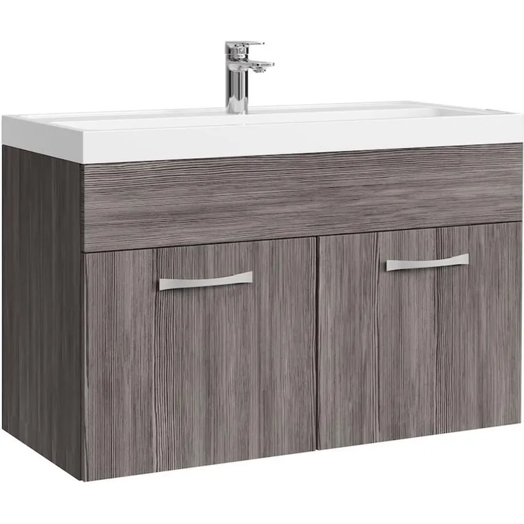 Badplaats Badmöbel Set mit Waschbecken und Unterschrank Paso 01 80 x 40 cm Grau Eiche - Waschbeckenunterschrank mit Waschbecken