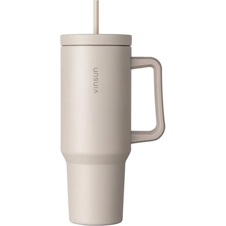 Vinsun Thermobecher Edelstahl Tumbler 1200ml 40oz - Isolierbecher mit Strohhalm und Henkel, 5-tlg, Edelstahl, Doppelwandig isoliert, BPA frei, bruchfest, Kalt- und Heißgetränke