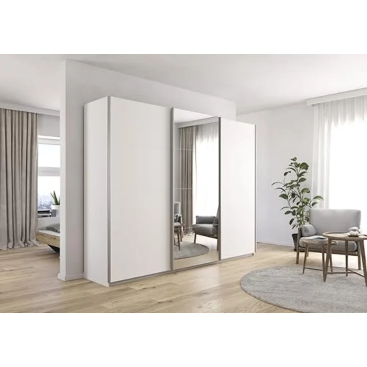 Rauch Möbel Kulmbach, Kleiderschrank mit Schwebetüren für Schlafzimmer, Kinderzimmer, Flur, 3-türig, mit Spiegel und Soft-Close-Funktion, Zubehör Premium, Farbe Weiß, Breite 271 cm – Bild 2