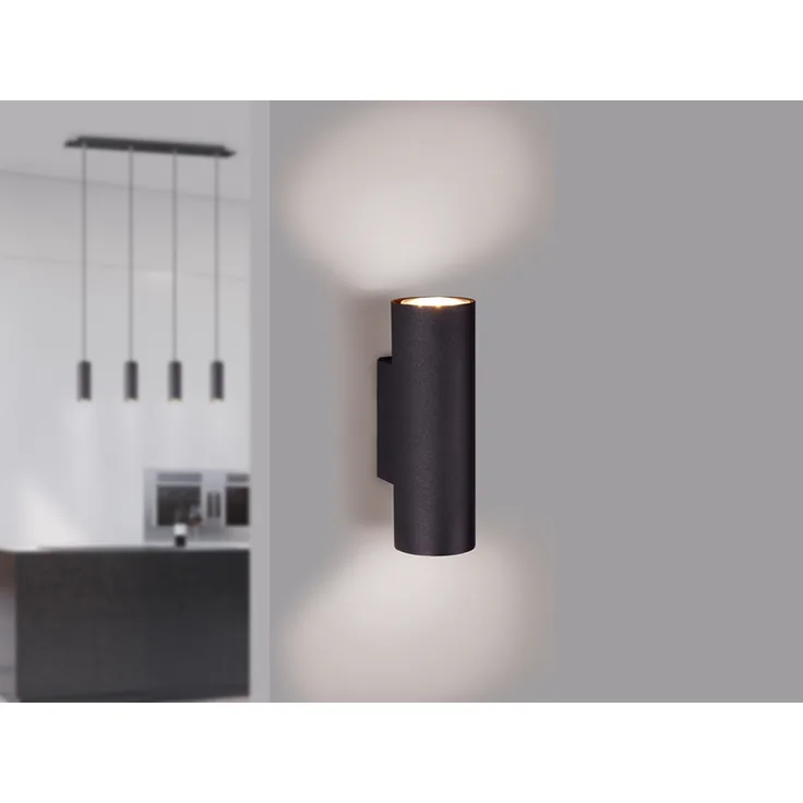 Dimmbare LED Up & Down Innenwandleuchte aus schwarz mattem Metall, Höhe 18cm