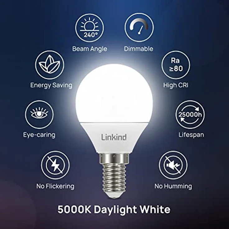 Linkind E14 Dimmbar Led 4.5W Golf Ball P45/ G45 Lampe, ersetzt 40 Watt, 5000K Tageslicht-Weiß E14 Leuchtmittel 500LM, 6 Stück – Bild 3
