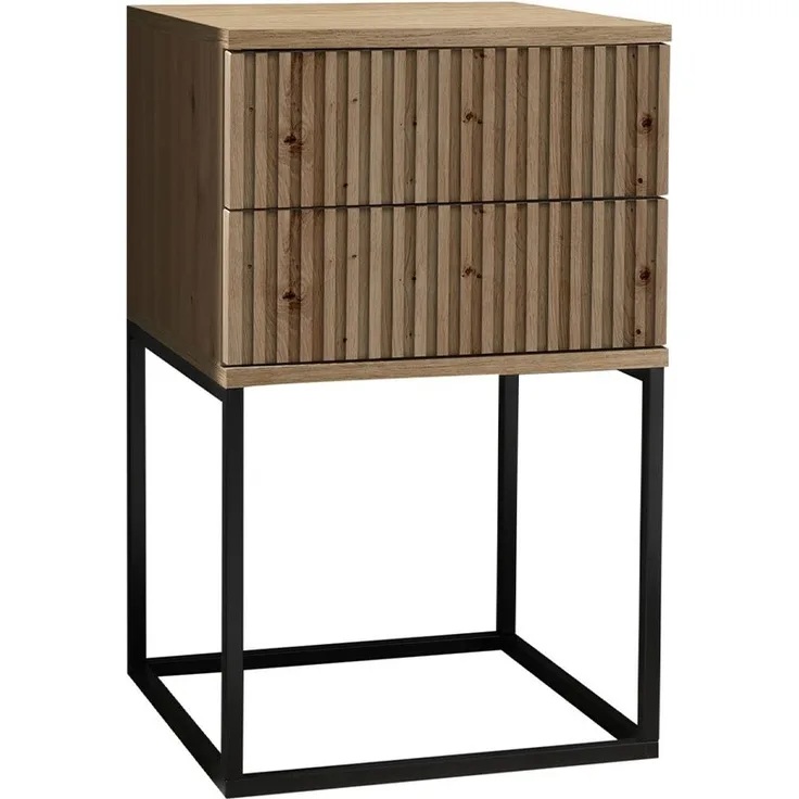 Nachttisch Maike / Marle, Holzwerkstoff, Metall, Schwarz, Holzfarben, 40 x 65 x 39 cm