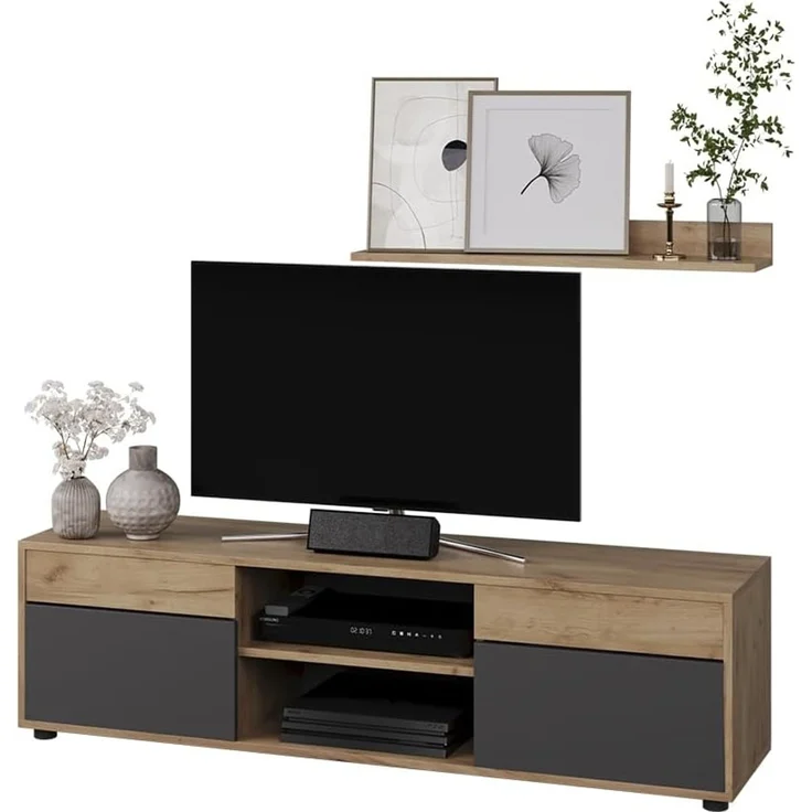 Wohnwand Berno Goldkraft Eiche/Anthrazit 2 Teile Vicco – Bild 5