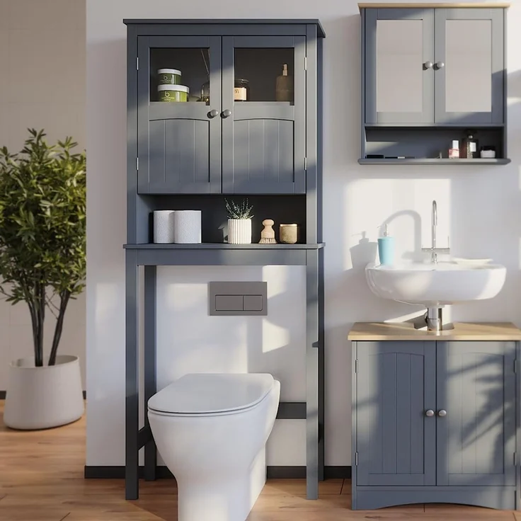 Toilettenschrank Bianco Grau 69 x 171 cm Vicco – Bild 2