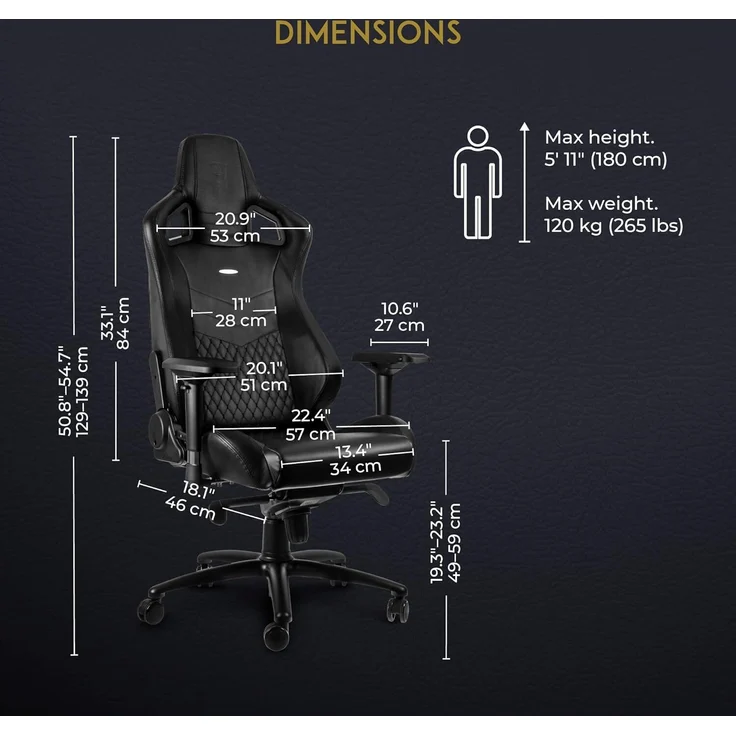 noblechairs Epic Gaming Stuhl - Bürostuhl - Schreibtischstuhl - Echtleder - Inklusive Kissen - Schwarz – Bild 3