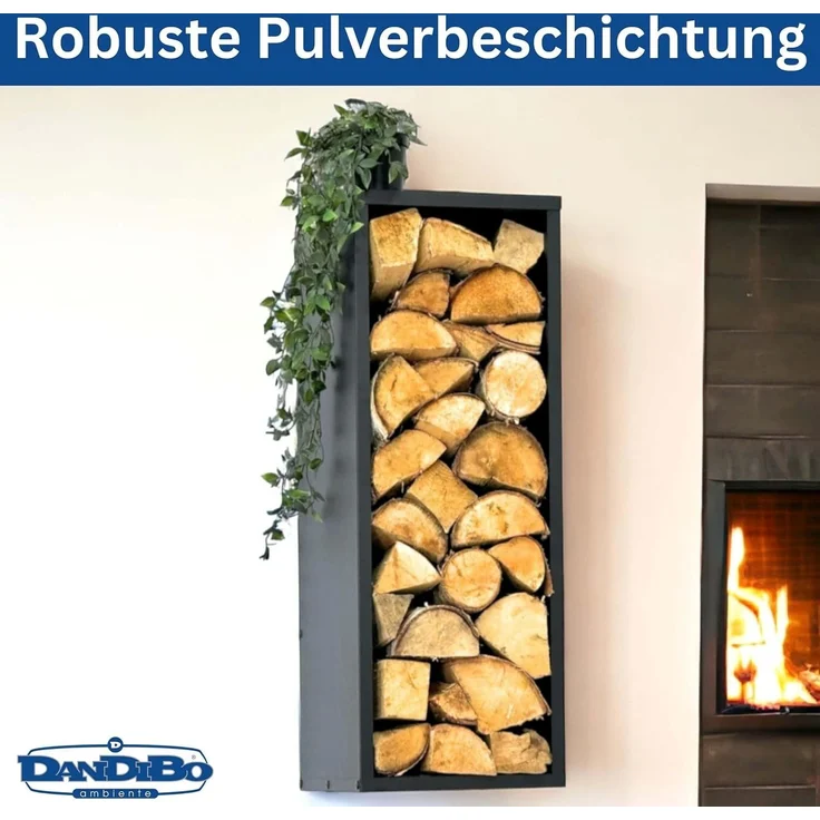 DanDiBo Kaminholzregal Wand Innen Metall Schwarz 80 cm mit Rückwand Wandmontage Hängend Kaminholzständer 96542 Holzkorb Kaminholzhalter – Bild 6