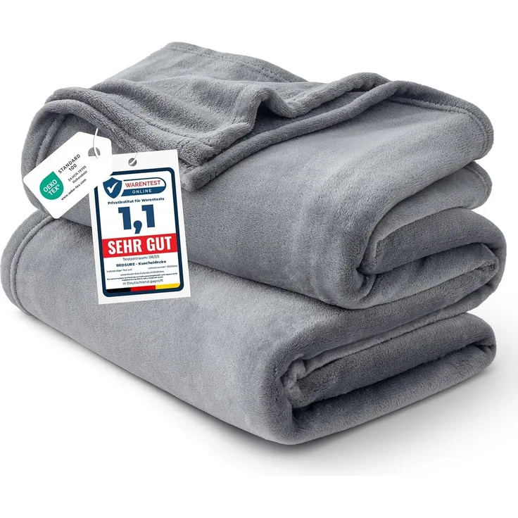 BEDSURE Flauschig Fleecedecke - Wohndecke Warm Winter Weich, Sofadecke XXL, Decke Couch Blanket, Große, Wohn- & Kuscheldecken 220x240 cm, Sofa überwurfdecke Grau