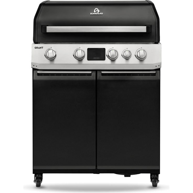 BURNHARD® GRANT Base + Gasgrill – 4-Brenner Modulargrill mit Gusseisen-Rosten & Türen – Infrarot Heckbrenner und 1x Infrarot Brenner für Brennkammer– LED Display – 17,7 kW - Schwarz - #946770