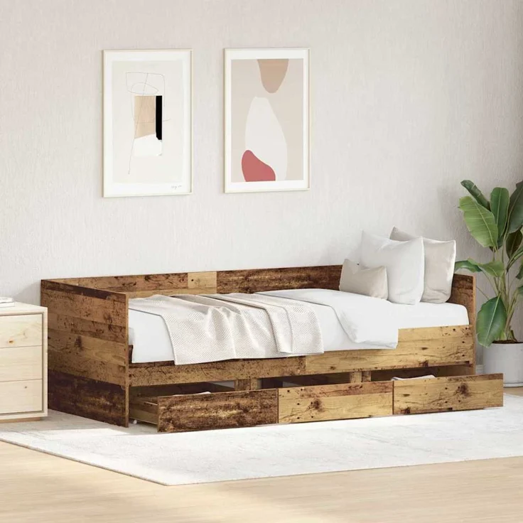 vidaXL Tagesbett mit Schubladen Altholz 90 x 200 cm Holzwerkstoff 3333993 – Bild 3