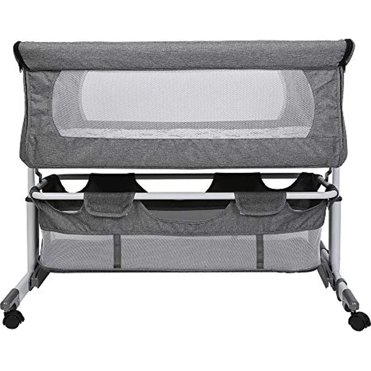 Beistellbett 3 in1 Babybetten Tragbar Babybett mit atmungsaktivem, Verstellbarer Stubenwagen Beistellbett mit Aufbewahrungskorb, 92 x 58 x 70–90 cm - Cremeweiß – Bild 4