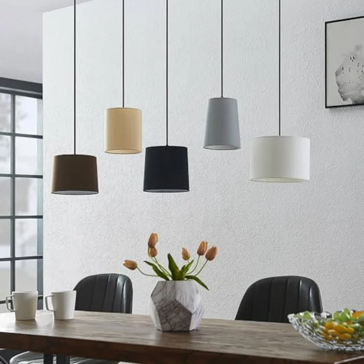 Lindby Pendelleuchte 'Amilia', Holzlampe mit 5 E27 Fassungen, Schwarz, Grau, Beige, Braun, Weiß, 125x25 cm, ideal für Esszimmer und Wohnzimmer – Bild 4