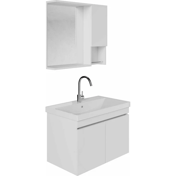 Skye Decor 'Deniz 80' Badmöbel-Set mit Waschbecken & Spiegel (2-teilig), Weiß, 80 x 50 x 42,4 cm – Bild 4