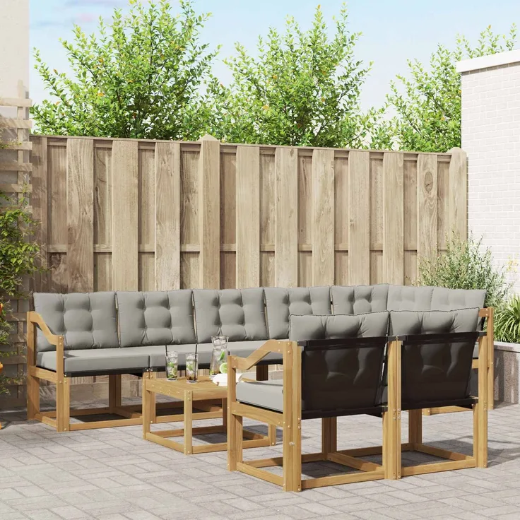 vidaXL Outdoor-Sofagarnitur 9 stk. 8-Sitzer Weiß und Hellgrau 3389629