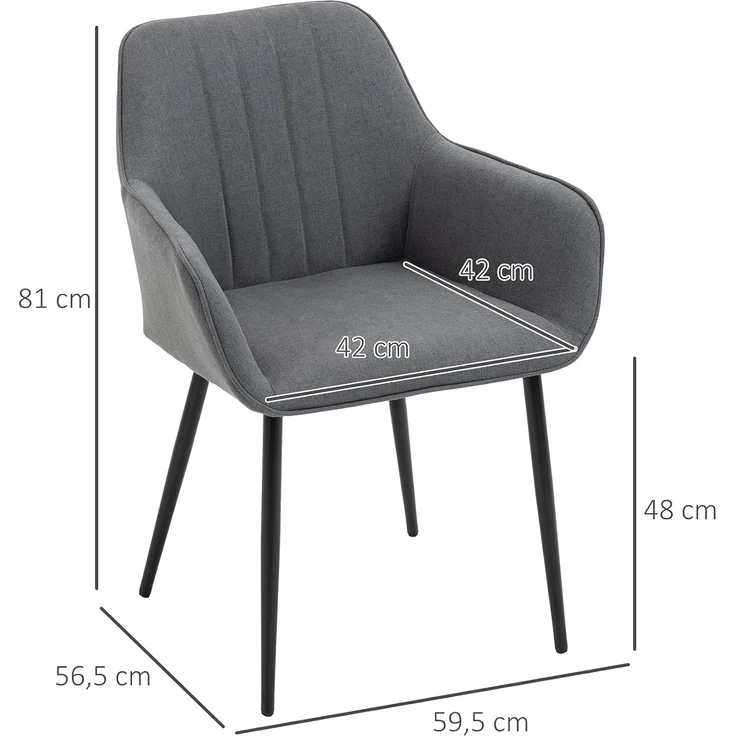 HOMCOM Esszimmerstuhl Küchenstuhl mit Rückenlehne, Polsterstuhl mit Leinenoptik (Wohnzimmerstuhl, 2 St), Dunkelgrau 59,5 x56,5 x 81 cm – Bild 3
