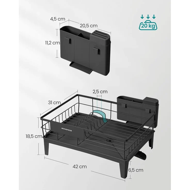 SONGMICS Abtropfgestell Geschirr, Geschirr-Abtropfständer, 360° drehbarer und ausziehbarer Ablauf, Abtropfschale, Besteckhalter, Küche, 31 x 42 x 18,5 cm – Bild 5