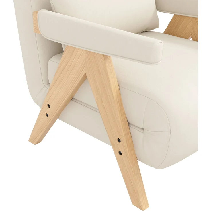 Sessel Leinen 3-in-1 verstellbar, 87 x 60 x 64 cm – Relaxsessel mit 6-stufiger Rückenlehne & Massivholzfüßen,Beige & Natur – Bild 9
