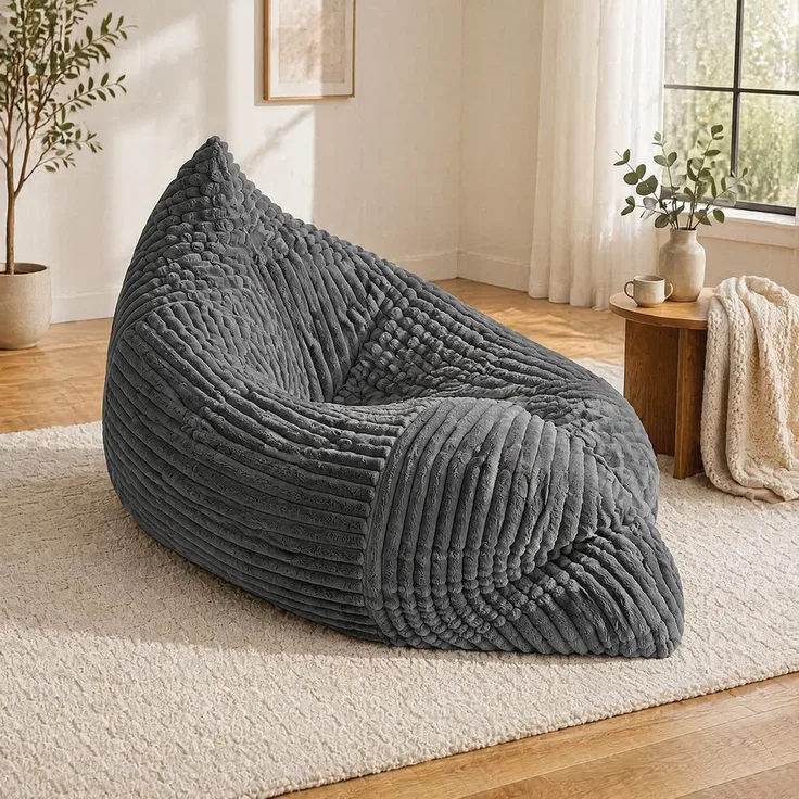 Sitzsack 3-in-1 180cm×125cm×42cm in Dunkelgrau aus Cord mit Memory-Schaum, ohne Montage