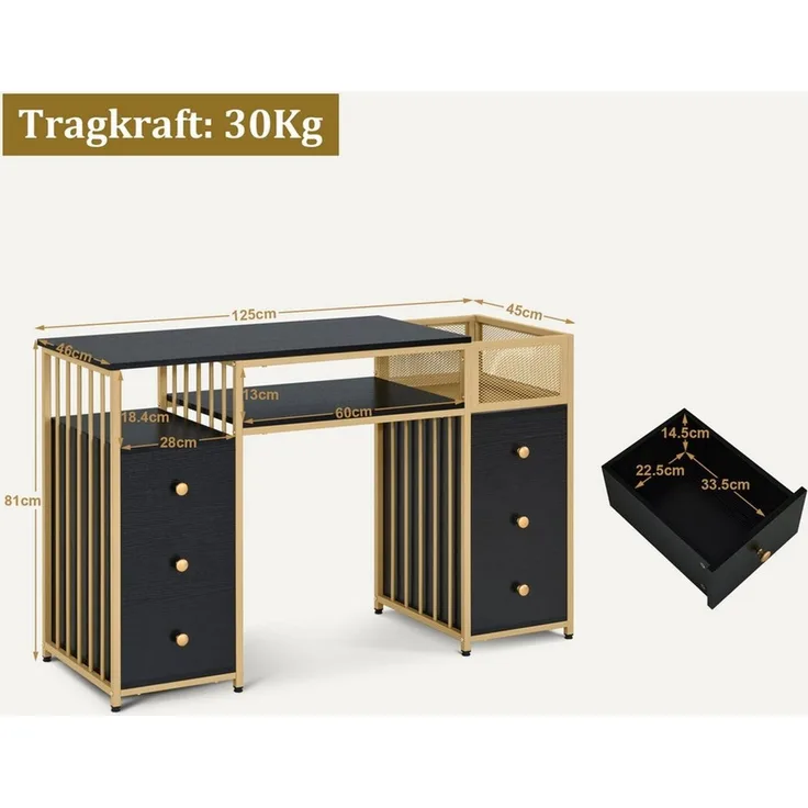MCombo Schreibtisch M MCombo Schreibtisch mit 6 Schubladen, Nageltisch Manikürtisch, 2425, Schminktisch ohne Spiegel, Schminktisch ohne Spiegel
