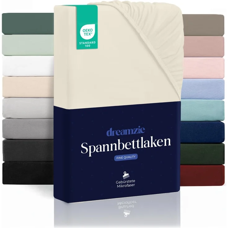 Dreamzie - Spannbettlaken 135x190 | Mikrofaser Weich – Für Dicke Matratzen – Oeko-Tex | Komfort, Atmungsaktivität, Pflegeleicht – Beige – Bild 1