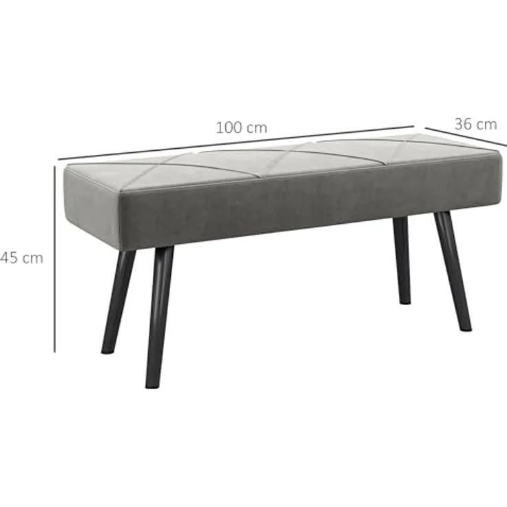 HOMCOM Polsterbank Sitzbank mit X-Muster, in Samtoptik, bis 120 kg Belastbar (Flurbank, 1-St, Bettbank), für Schlafzimmer, 100 x 36 x 45 cm, Grau – Bild 4