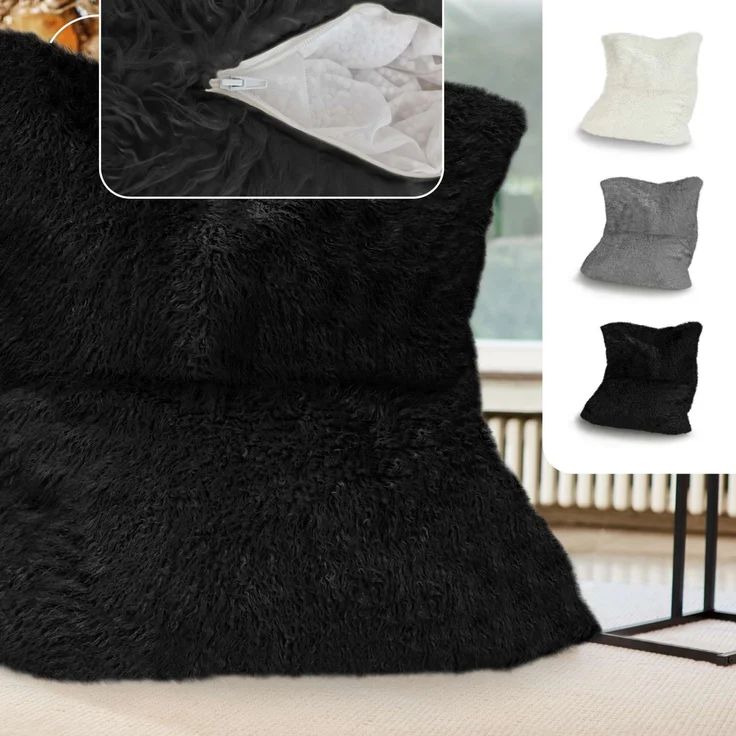 Green Bean® XXL-Sitzsack Fellotpik mit Füllmaterial (EPS Perlen - 380 Liter) - Indoor Maße ca 180 x 140 cm - Bean Bag - Schwarz – Bild 2