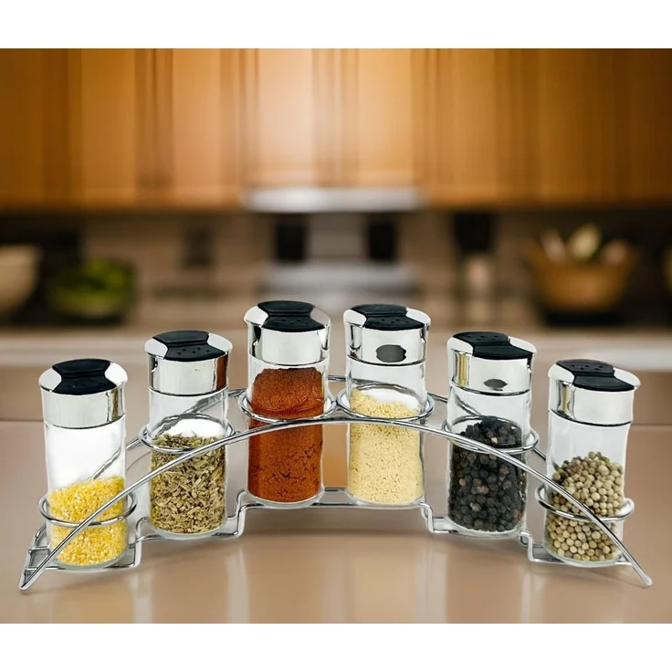 6-teiliges Gewürzständer-Set mit 90ml – Glas & Edelstahl Streuer für Ihre Gewürze – Bild 5