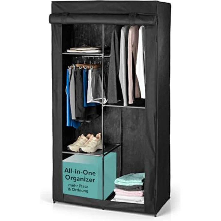 EASYmaxx Kleiderschrank | Faltbarer Stoffschrank mit Klettverschluss & Kleiderstange | Stoffkleiderschrank – ideal als Campingschrank oder mobiler Kleiderschrank zu Hause | Kleiderständer modular – Bild 1