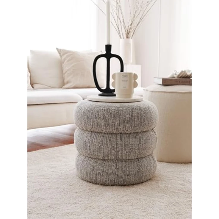 Stylish Grey Pouffe, 40 x 40 x 40 cm | 100% Wooden Frame, Soft Teddy Fabric | Perfect for Modern Living Rooms & Cozy Spaces, Versatile & Chic Design – Bild 1