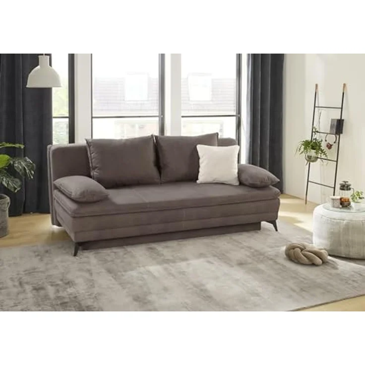 Dauer-Schlafsofa 202 cm Couch mit Topper Bettkasten Wellenunterfederung in Braun – Bild 2