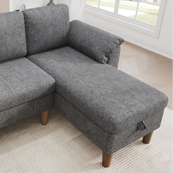 DESVIAE Sofa Ecksofa Hellgrau aus Chenille – 181x88x125 cm – Stauraum, USB-/Type-C-Anschluss – Bild 8