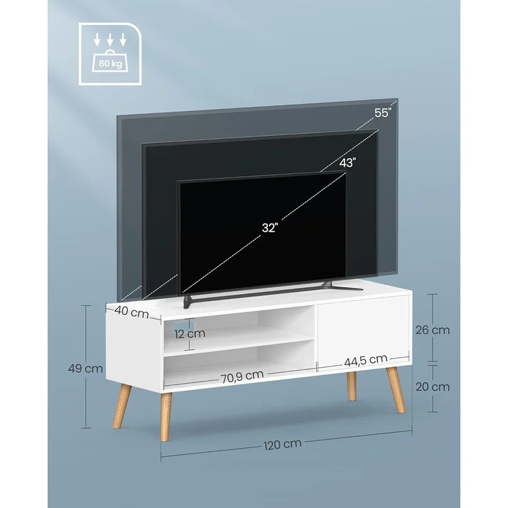 Vasagle TV-Schrank für Fernseher bis zu 55 Zoll, Holz weiß, 120 x 40 x 49 (BxTxH) cm – Bild 6