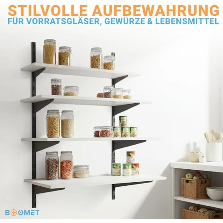 BOOMET Wandregalhalter Wandschienen für Regalsystem 2-reihig, 10-tlg, Anthrazit 50cm Regalschienen Wandregal Schiene – Bild 7