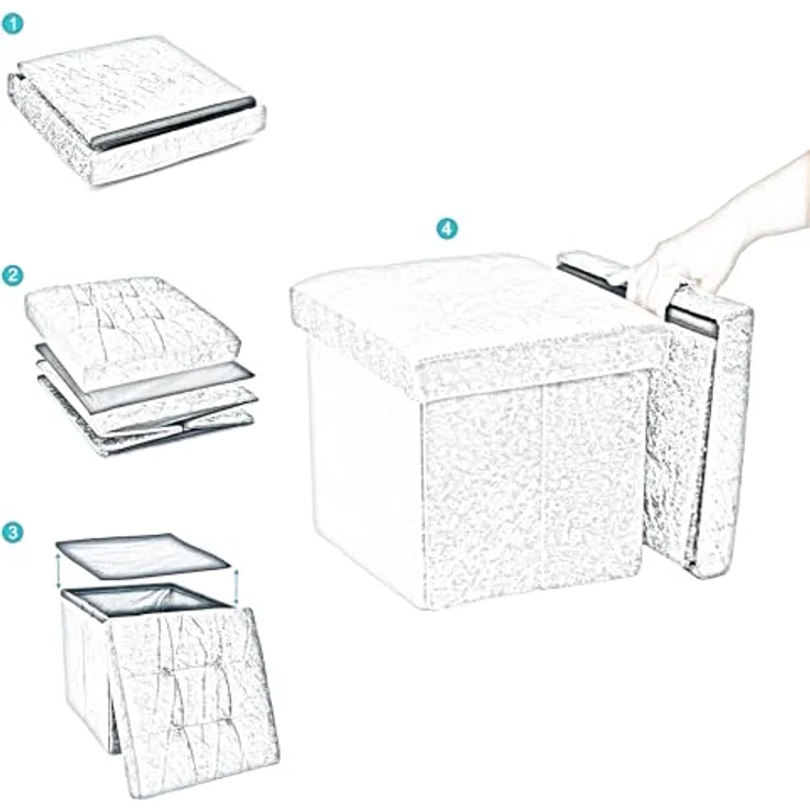 Intirilife Sitzhocker (Sitzwürfel mit Stauraum 30x30x30 cm in SCHNEE WEIß - Fußablage, 1 St), Faltbare Sitzhocker - aus Stoff mit Mulden - Aufbewahrungsbox Truhe – Bild 9