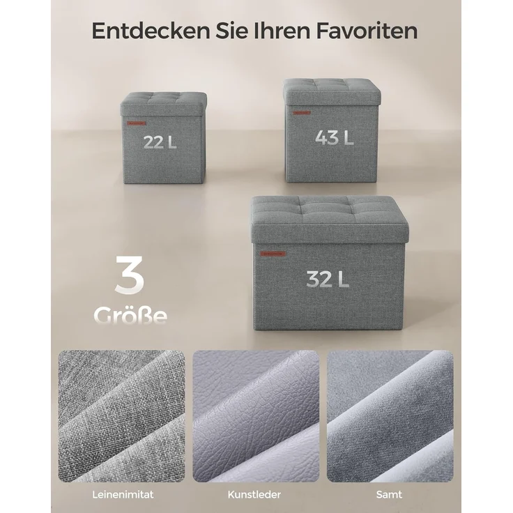 Songmics 30 cm Sitzbank mit Stauraum, klappbare Sitztruhe, Aufbewahrungsbox, Fußbank, hellgrau LSF028G02 – Bild 6
