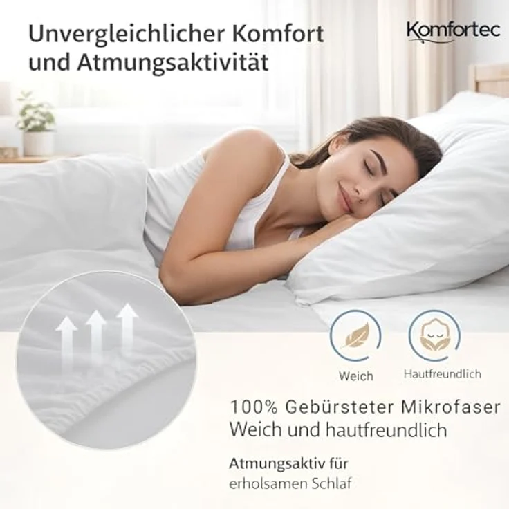 Komfortec Mikrofaser Spannbettlaken 200x200 cm – Weiches Spannbetttuch mit Rundumgummi – Fitted Sheet für Matratzen bis 30 cm – Weiß – Oeko-Tex – Pflegeleicht & Hautfreundlich – 90g/m² – Bild 4
