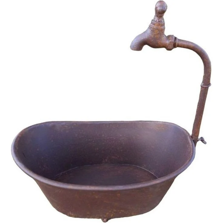 Deko-Impression Pflanzkübel Wanne mit Deko-Wasserhahn Eisenbottich Blumentopf Pflanzschale 36 cm (1 St) – Bild 4