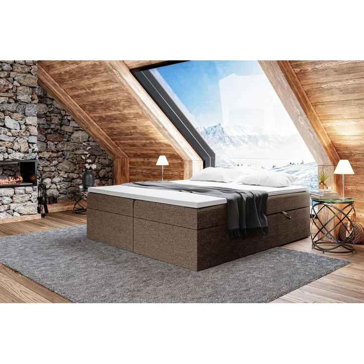 MEBLINI Boxspringbett LIONEL 200x200cm - H3/Braun Webstoff - mit Bettkasten - Gepolstert Doppelbett mit Matratze und Topper - Polsterbett mit Stauraum - Bett ohne Kopfteil - Stauraumbett – Bild 1