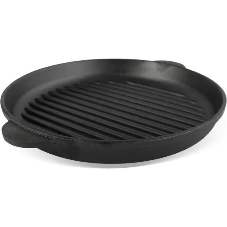 Ø28cm Grillpfanne aus Gusseisen Bräter mit Glasdeckel Schmortopf zwei Griffe Servierpfanne Grill – Bild 8