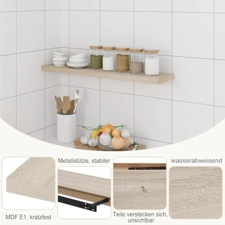 EUGAD Wandregal Wandboard Buchregal Hängeregal DVD CD Regal Holz Board 80cm Sonoma Eiche 0046QJ – Bild 5