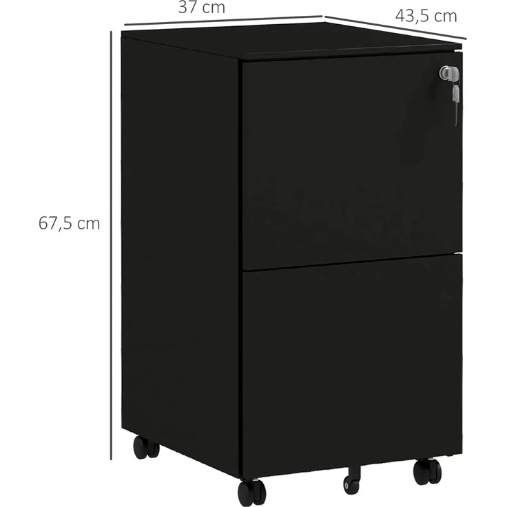 Vinsetto Rollcontainer Aktenschrank mit 2 Schubladen Druckschrank mit Rollen, (Büroschrank, 1 St, Bürocontainer), Stahl, 37 x 43,5 x 67,5 cm – Bild 3