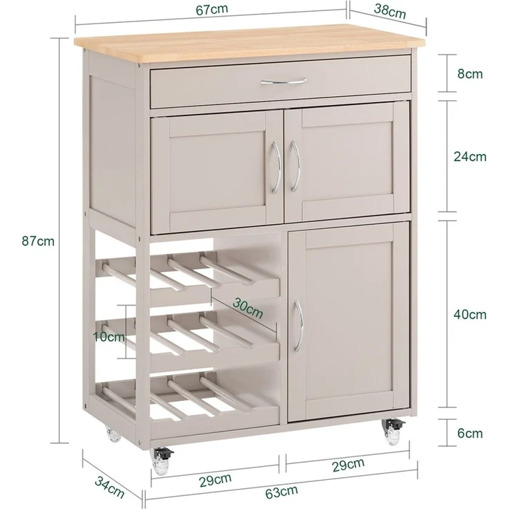 SoBuy FKW45-KA Küchenwagen, MDF, Lackiert, Hellgrau, 67 x 87 x 38 cm – Bild 3