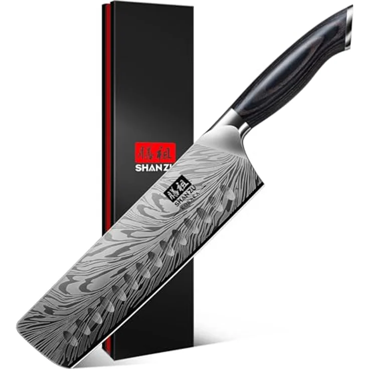 SHAN ZU Küchenmesser aus Pulverstahl, 18 cm Japanisches Nakiri-Messer, Kohlenstoffreicher 63 HRC-Gemüseschneider, Professionelles Kochmesser Mit 12°-Schärfe und Ergonomischem Pakkaholzgriff – Bild 2