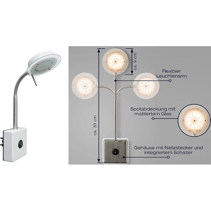 TRANGO LED Steckdosenleuchte, 2604 LED Steckerleuchte, Wandleuchte, Leselampe, Küchenlampe, Nachtlicht in Weiß matt inkl. 5 Watt LED Modul warmweiß 3000K Leuchtmittel, Wandlampe, Küchenlampe – Bild 2