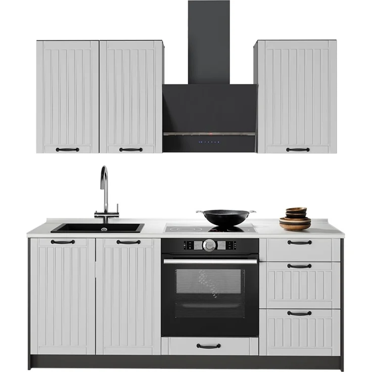 Singleküche Fame-Line Weiß Landhaus/Anthrazit 190 cm, AP Marmor Vicco – Bild 5